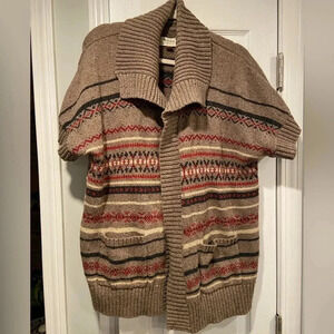 Sonoma Brown Striped Short Sleeve Knit Open Front Cowl Neck Cardigan Size XL